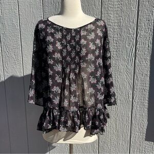 Uniqlo x Anna Sui S Black Floral Chiffon 3/4 Sleeve Blouse